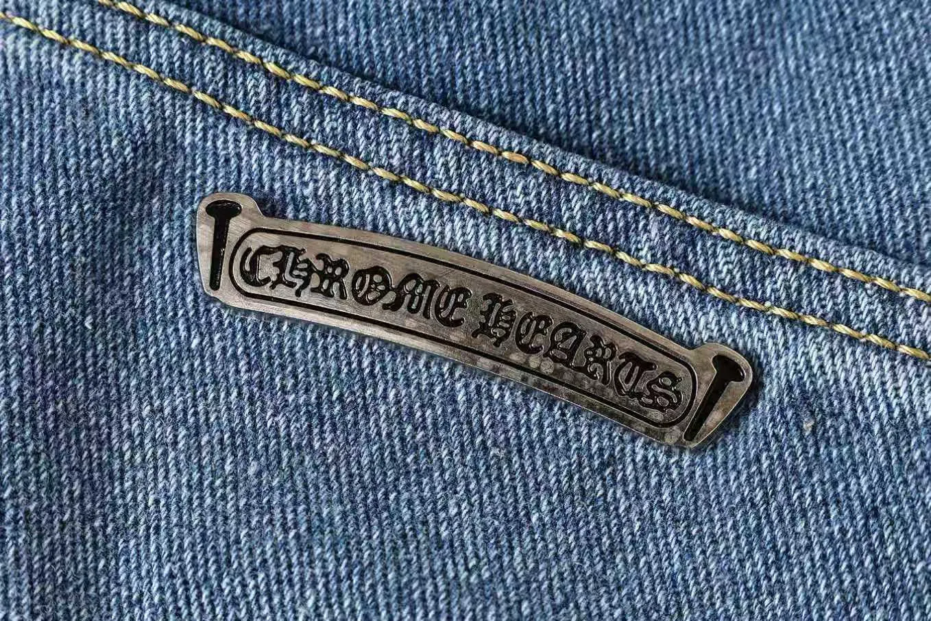 P270 Chrome Hearts/Chrome Hearts Classic Color Leather Cross Washed Color Fabric Unisex Denim Trousers Color: Picture Color Code Number: 28-36
